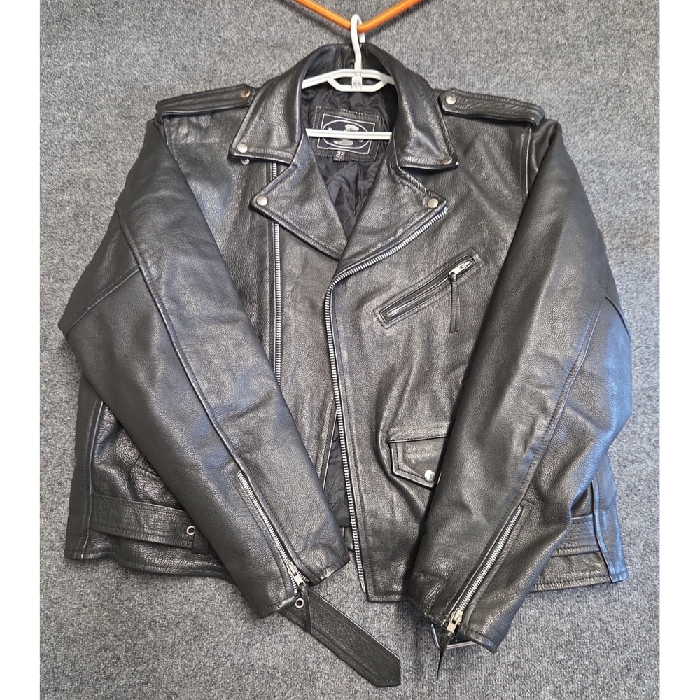 River Road Black Leather Motorcycle Jacket Size 52